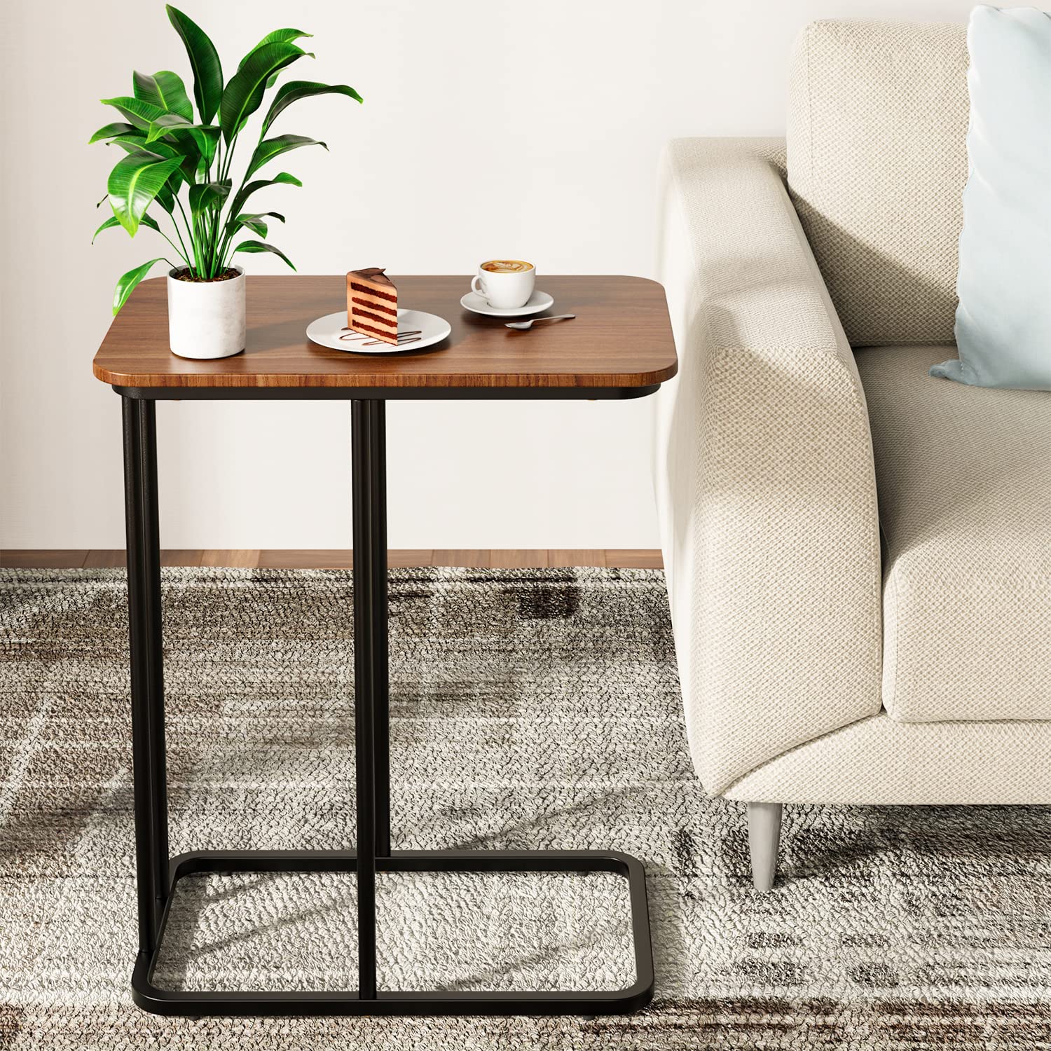 Amazon.com: C Shaped Side Table, Small End Table MDF Black Walnut